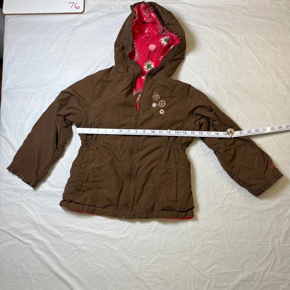 OshKosh B'gosh Girls Reversible Hooded‎ Jacket Brown/Pink Fleece Size 6X